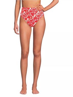 Lands End Womens Tugless High Waisted Bikini Bottoms Dayliliy Red Floral Size 6